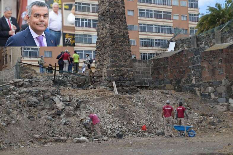 Imagen de los restos del ingenio azucarero de Los Picachos de Telde y foto del autor del artículo/TA.